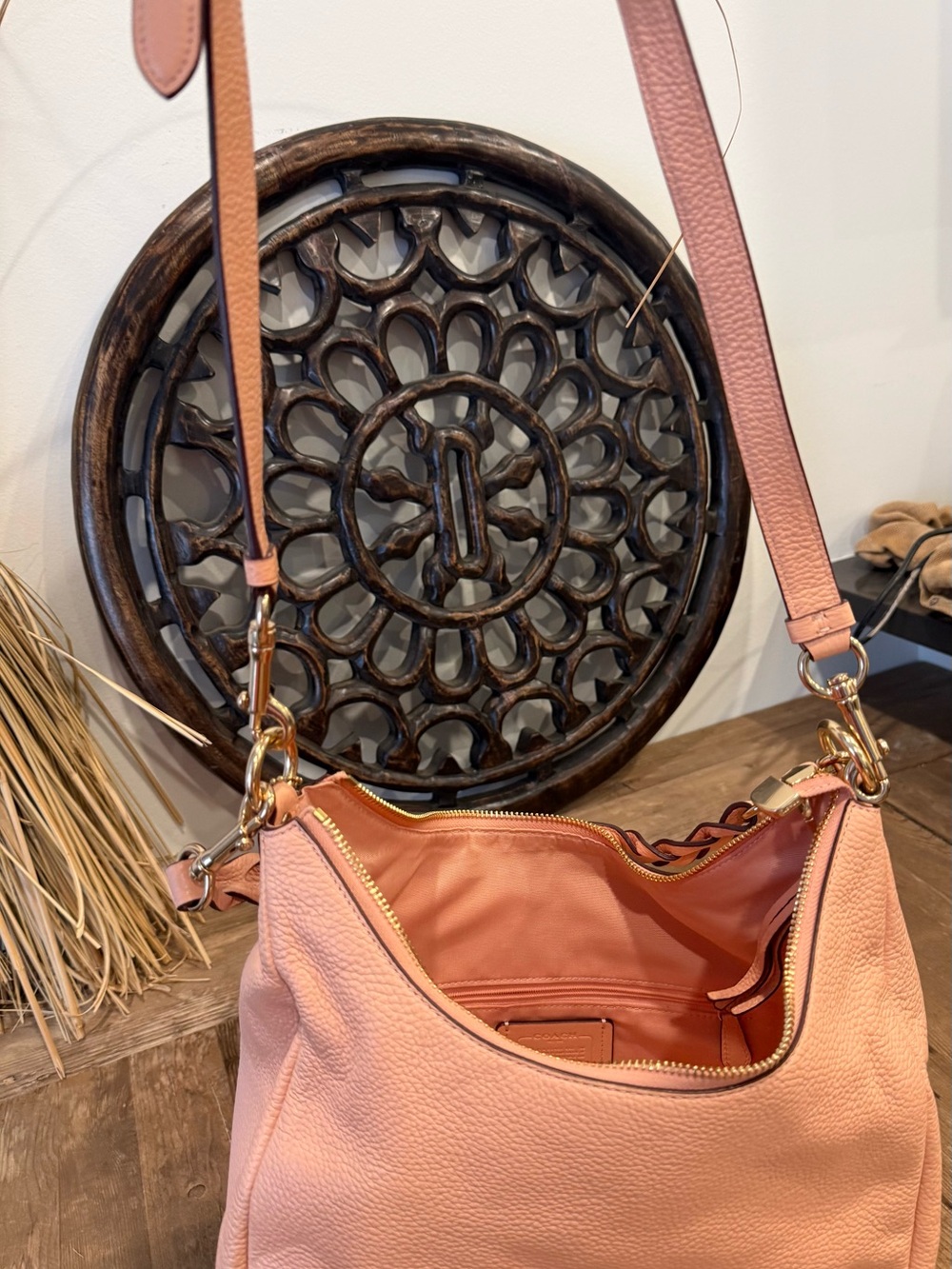 Coach Peach-Pink Pebbled Leather Hobo with Gold Hardware - Picture 6 of 16